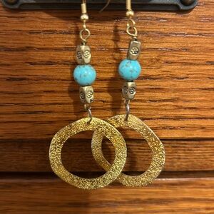 Faux Turquoise and brass earrings
